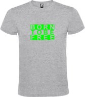 Grijs  T shirt met  print van "BORN TO BE FREE " print Neon Groen size S