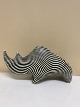 Decoratief neushoorn beeld - polyresin - zwart+wit - hoogte 14x24x8 cm - Woonaccessories - Woondecoratie - Decoratieve beelden