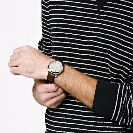 Montre Fossil Grant en cuir bleu et chronographe.