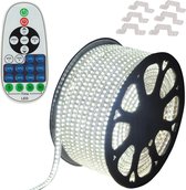 LED Strip Wit - 20 meter in een ROL - 220V - 2835SMD - 180L/M - IP65 - Met IR 23 knops afstandsbediening