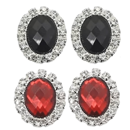 2 Paar- Zwart- Rood- Ovaal-Kunststof-Geen gaatjes-Charme Bijoux