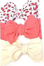 Baby haarband set elastisch | meisjes set 3 stuks | watermelon, fuchsia, oudroze | kinderhaarband | hoofdband | strik