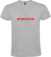 Grijs  T shirt met  print van "# FREEDOM " print Rood size S