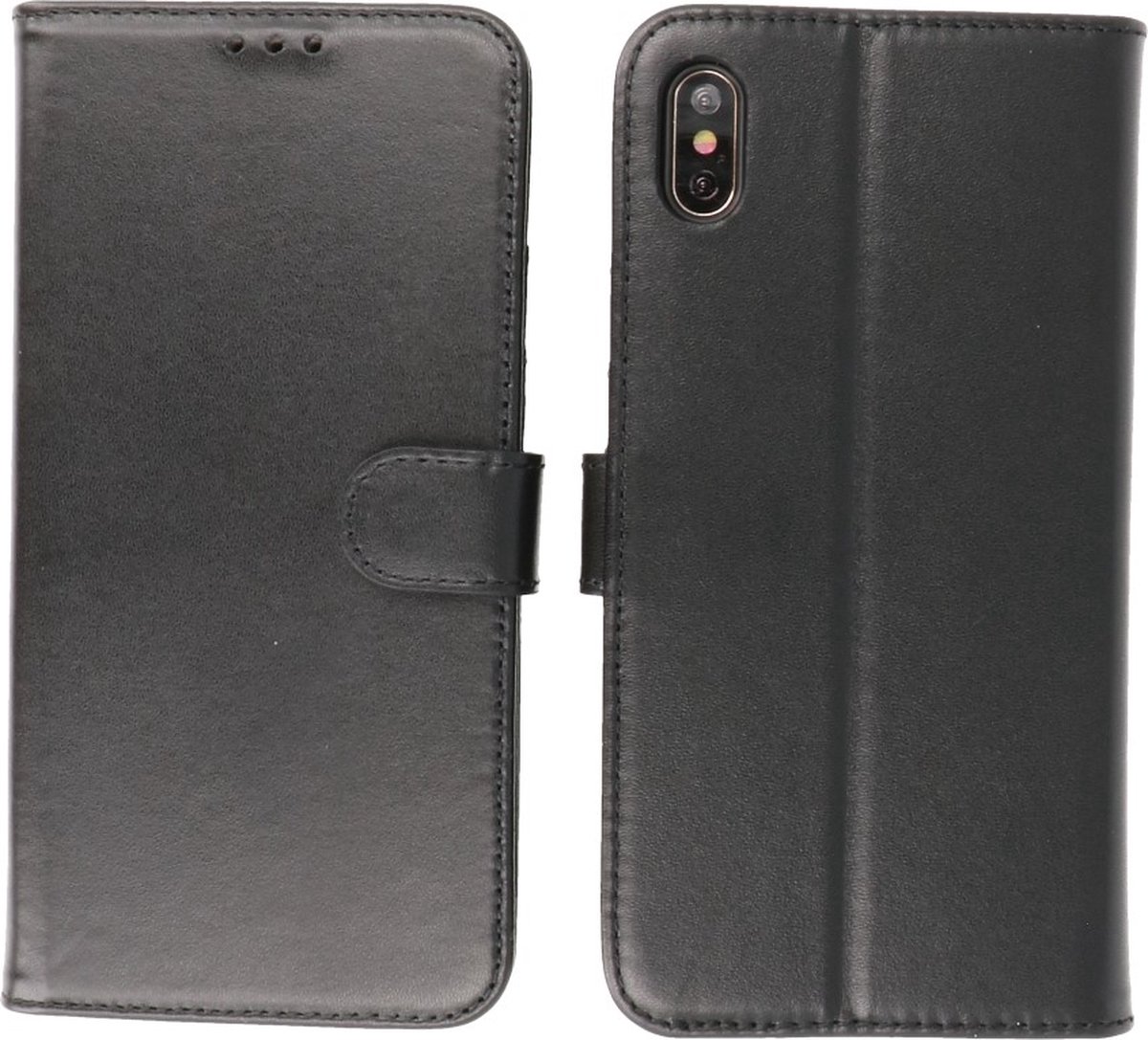iPhone XS Max Hoesje - Echt Lederen Wallet Case Telefoonhoesje - Zwart