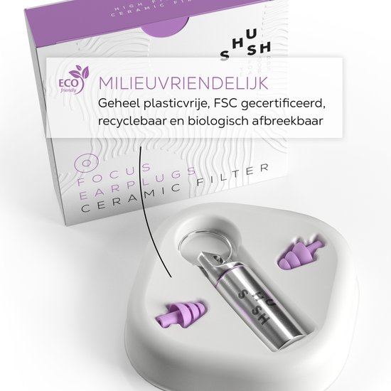 Shush Focus Earplugs - Minder Afleiding - Betere Concentratie - Hogere Productiviteit - Voor kantoor of studeren - Oordoppen met keramisch filter (SNR 24 dB) - Meer dan 365x herbruikbaar