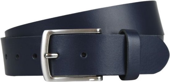 Leren Riem Donkerblauw - Heren/dames riem leer - Jeans riem - Taillemaat: 95 - Echt leren riem blauw – Brede Riem - Navy - Casual