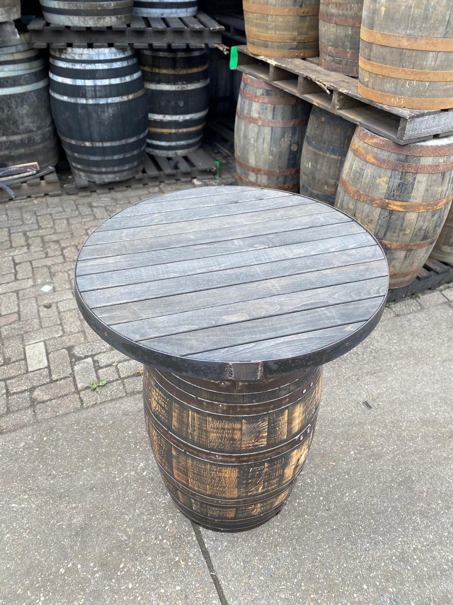 Bartafel Whisky 190l. "Lowland" houten blad XL, geborsteld, geschuurd, geolied / Statafel / Eikenhout / Whiskyvat