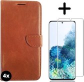 Fooniq Boek Hoesje Bruin 4x + Screenprotector 4x - Geschikt Voor Samsung Galaxy S20