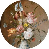 Behangcirkel Stilleven Met Bloemen Balthasar van der Ast | ⌀ 30 cm | Zelfklevend | Wanddecoratie | Ronde Muursticker | Muurcirkel Binnen