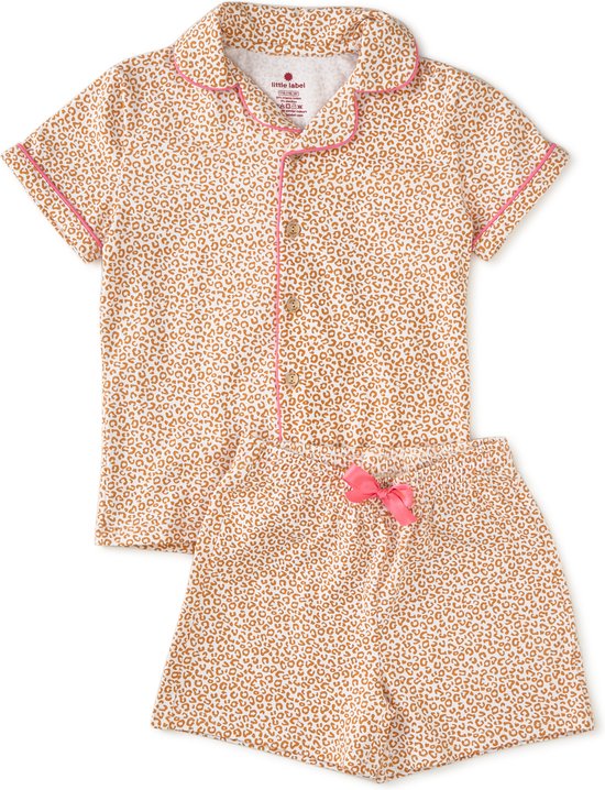 Little Label Pyjama Meisjes Maat 158-164 - Okergeel, wit - Zachte BIO Katoen - Shortama - 2-delige zomer pyama meisjes - Print