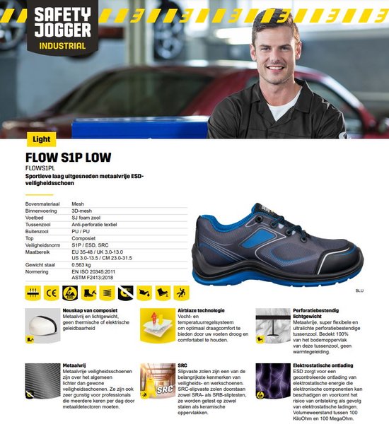 Safety Jogger Flow Laag S1P Zwart/Blauw 39 bol