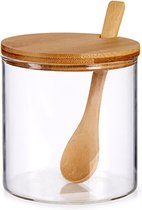 Suikerkom / suikerpotje glas met bamboe houten lepel en deksel 520 ML