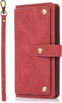 Book Case iPhone 12 avec cordon - Porte-cartes - Cuir PU - Luxe - Apple iPhone 12 - Rouge