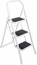 Inklapbare keukentrap - wit/zwart - 3 treden - 105 cm - huishoudtrap - opvouwbaar
