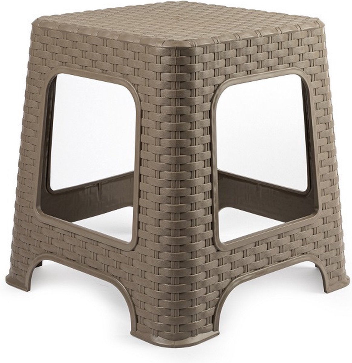 Bol.com Plasicforte opstapje/krukje - taupe - rotan kunststof - 32 x 32 x 30 cm - Keuken/kamers/DHZ - trapjes - bijzet krukjes aanbieding