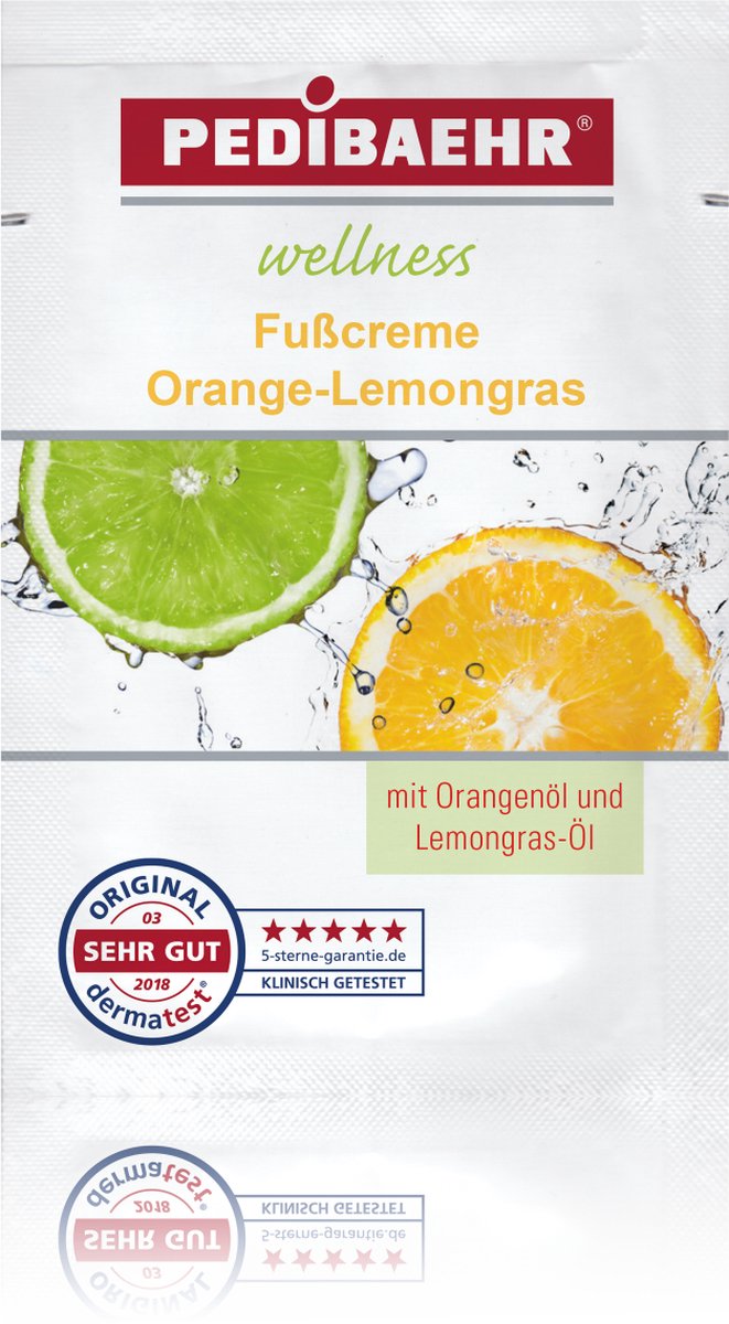 PEDIBAEHR - Voetcrème - Orange-Lemongrass - 11563 - Sachet 2ml - Wellness - Vegan -