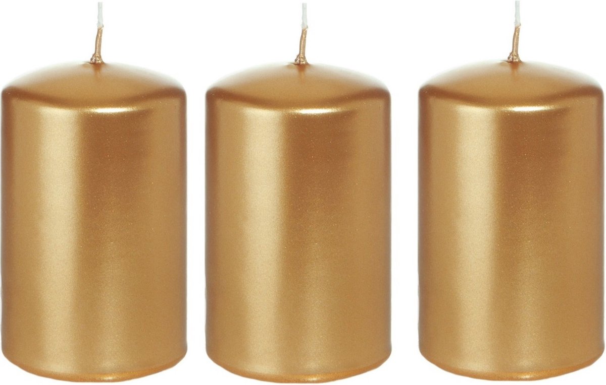 Cilinderkaars/stompkaars - 4x - goud - 5 x 8 cm - 18 branduren - horeca kaarsen