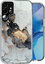 Hoesje geschikt voor Samsung Galaxy S22 Ultra - Siliconen Shock Proof Case Back Cover Hoes Marmer Goud