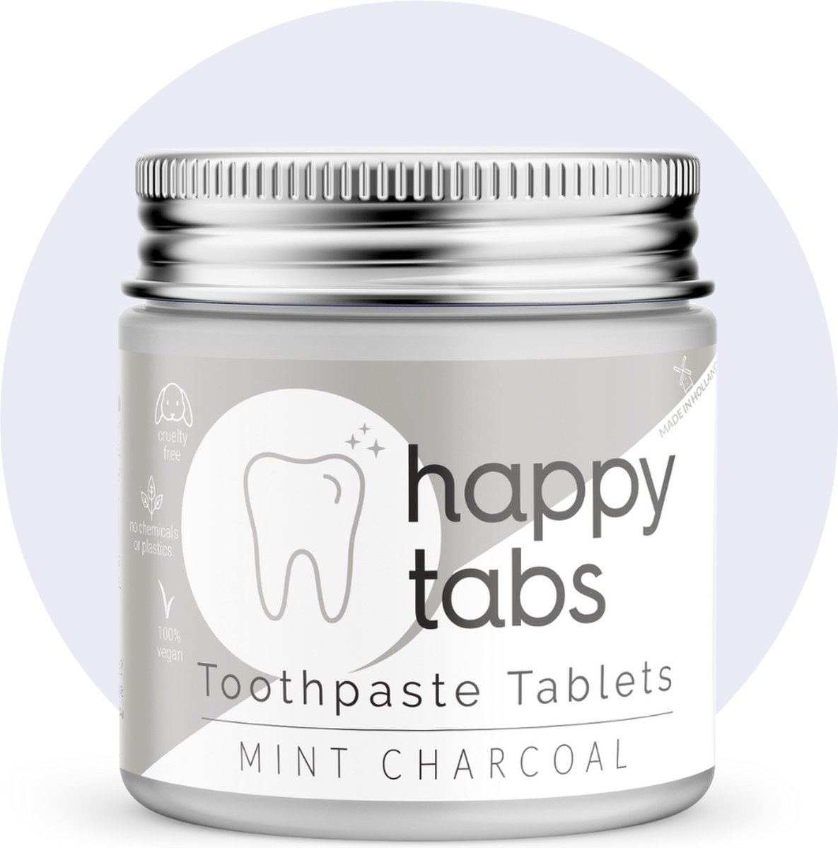 Tandpasta Tabletten (Actieve Kool met Pepermunt) - Happy Tabs 80 Tabletten - Actieve kool met pepermunt