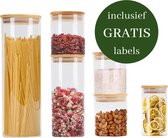 Set van 6 voorraadpotten glas met bamboe deksel - Voorraadpotten set - Voorraadpotten glas - Voorraadpotten luchtdicht - Voorraad bussen - Voedselcontainer - Voedselopbergers - Voedselcontain