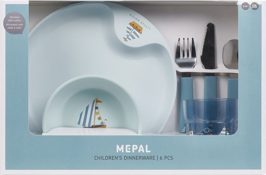 Mepal - Mio kinderservies set 6-delig - Little Dutch - Bord, schaaltje, glas en bestek – Sailors bay
