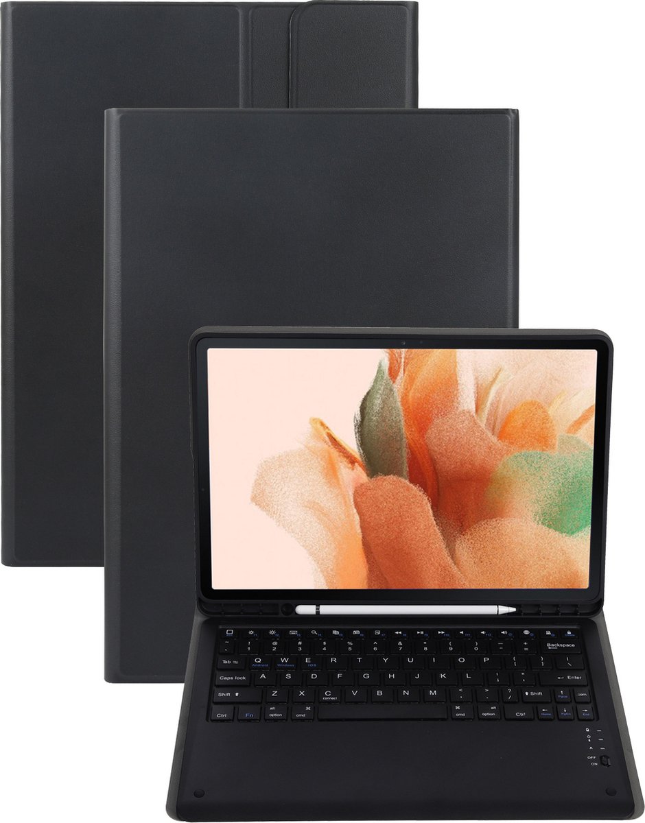 Hoes Geschikt voor Samsung Galaxy Tab S7 FE Hoes Toetsenbord Hoesje Keyboard Case Cover - Hoesje Geschikt voor Samsung Tab S7 FE Hoes Toetsenbord Case - Zwart