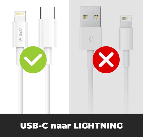 WiseQ iPhone kabel - USB C naar Apple Lightning - Voor Snelladers - 1 meter - WISEQ