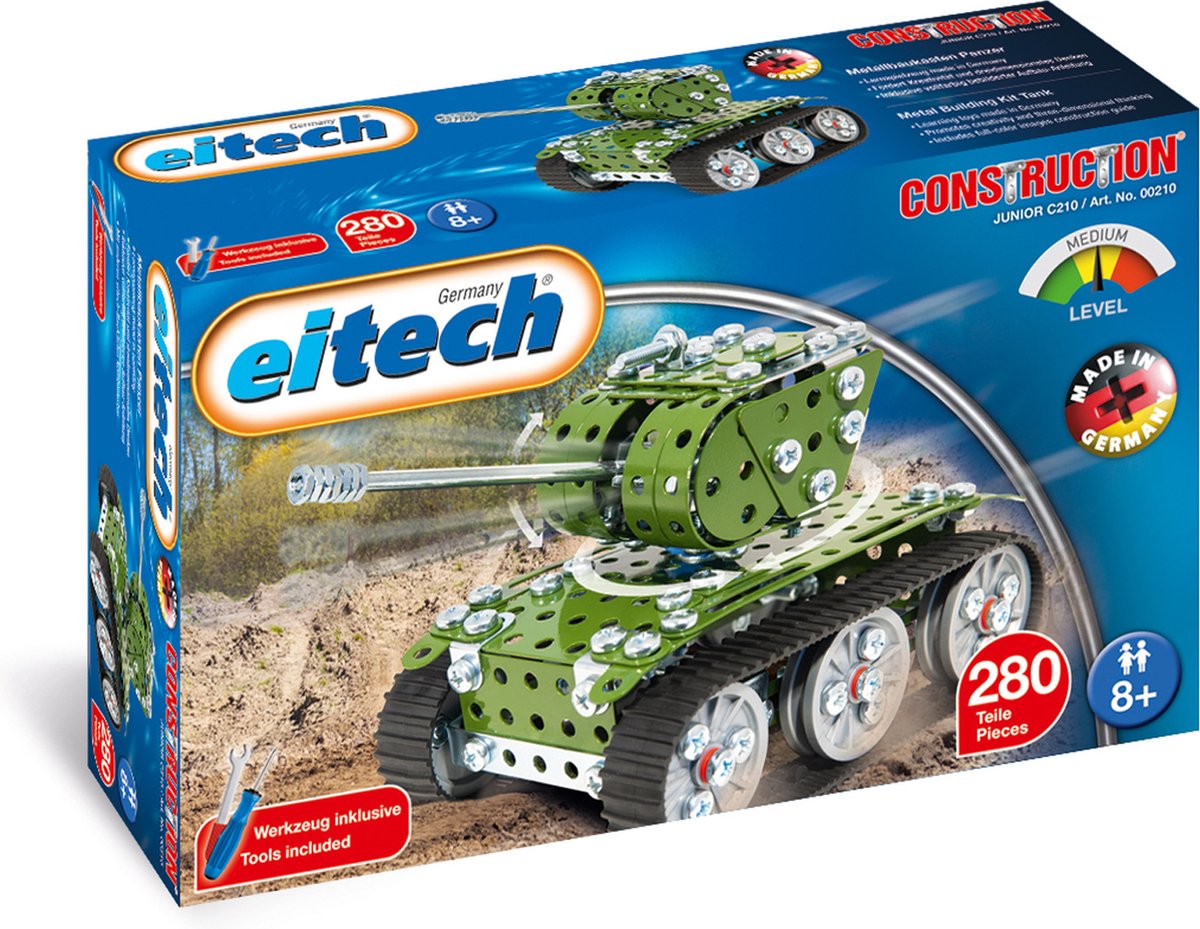Eitech® Bouwdoos – Tank – 280-delig – Metalen Bouwpakket met Gereedschap – Constructiespeelgoed – Vanaf 8 Jaar