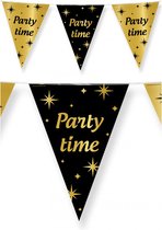 Leeftijd verjaardag feest vlaggetjes Party Time thema geworden zwart/goud 10 meter
