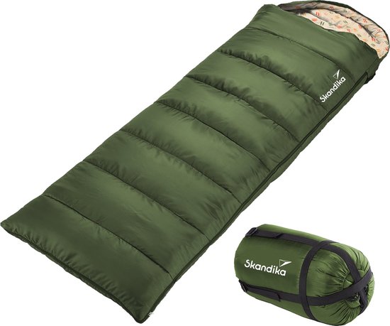 Skandika Iceland-R Slaapzak - Slaapzak – Slaapzakken volwassen – Unisex - Polykatoen, zachte binnenvoering, voor 2 personen, met draagtas, koppelbaar , tot 0 ° C / 3 ° C / 5 ° C - 220 x 80 cm - Outdoor kampeerslaapzak – Ritssluiting rechts – groen