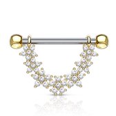 Tepelpiercing CZ flower lined gold plated