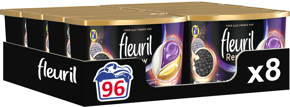 Fleuril Renew Black Caps - Wasmiddel Capsules - Voordeelverpakking - 8 x 12 wasbeurten