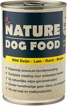 Nature Dog Food - Wild Zwijn, Lam, Rund & Bramen- 60% (vers) vlees - graan vrij - natuurlijke ingrediënten - blik - 6 x 400 gram