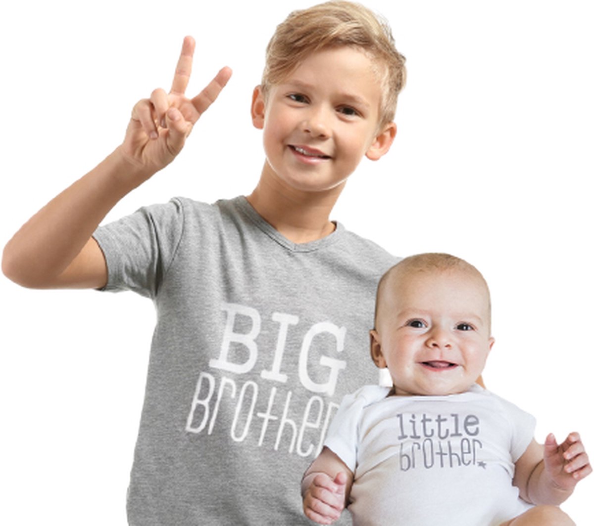 Cutiesz Big Brother T-shirt (Leeftijd ca. 5-6 jaar) en Little Brother Romper Jongens T-shirt Maat 122