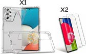 Samsung A53 5G Hoesje transparant Anti Shock silicone hoesje - Samsung Galaxy A53 5G hoesje silicone Backcover hoesje - Samsung A53 Screenprotector Glazen 2 pack