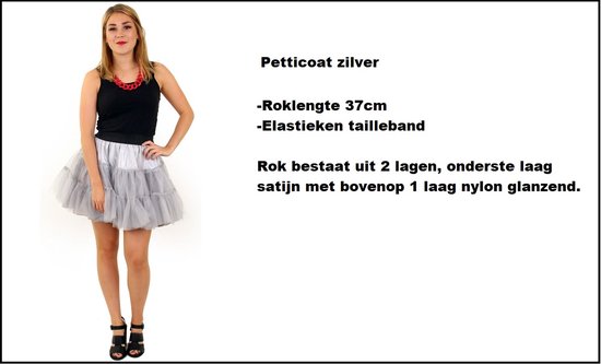 Petticoat zilver 2 laags mt.S/M - Rock and roll thema feest party festival