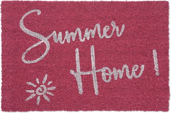 Relaxdays noix de coco - ' Summer Home' - tapis de noix de coco - 40x60 cm - tapis de pied - antidérapant - rose