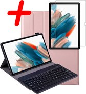 Hoesje Geschikt voor Samsung Galaxy Tab A8 Toetsenbord Hoes Book Case Met Screenprotector - Hoes Geschikt voor Samsung Tab A8 Toetsenbord Hoesje Keyboard Cover - Rosé goud