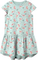 Name it jurk - groen - flamingo - NKFvigga - maat 140