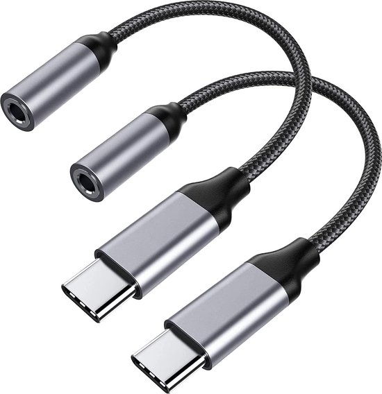 2x USB C naar Audio Jack Adapter Kabel - 3,5 mm Aux (Female) Converter - Geschikt voor Pixel 4 3 2 XL, S10 S9 Plus Note 10, Pro 11 , Mate 30 20 Pro en meer USB C-apparaten