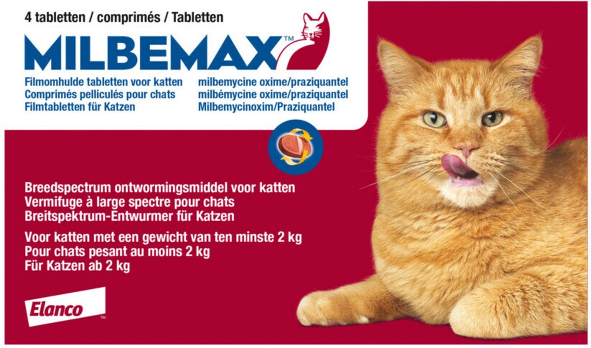 Milbemax Ontworming Tabletten Grote Kat 2 - 12 kg 2 x 2 tabletten - Milbemax