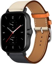Strap-it Kunst leren smartwatch bandje - geschikt voor Xiaomi Amazfit GTS 1-2-3-4 - Mini / Bip / Bip S / Bip Lite / Bip U Pro / Amazfit GTR 42mm - donkerblauw/wit