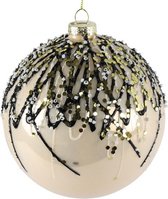kerstbal Glory 8 cm glas crÃ¨me/zwart/goud