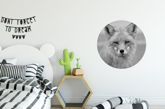 WallCircle - Wall Circle - Wall Circle Indoor - Portrait photo renard roux - noir et blanc - 60x60 cm - Décoration murale - Peintures Ronds