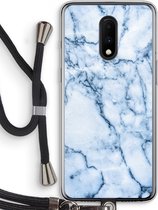 Case Company® - OnePlus 7 hoesje met Koord - Blauw marmer - Telefoonhoesje met Zwart Koord - Bescherming aan alle Kanten en Over de Schermrand
