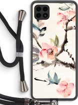 Case Company® - Samsung Galaxy A22 4G hoesje met Koord - Japanse bloemen - Telefoonhoesje met Zwart Koord - Bescherming aan alle Kanten en Over de Schermrand