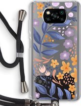 Case Company® - Poco X3 Pro hoesje met Koord - Flowers with blue leaves - Telefoonhoesje met Zwart Koord - Bescherming aan alle Kanten en Over de Schermrand