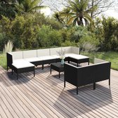 10-delige Loungeset met kussens poly rattan zwart