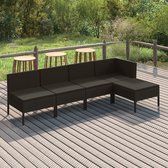 5-delige Loungeset met kussens poly rattan zwart