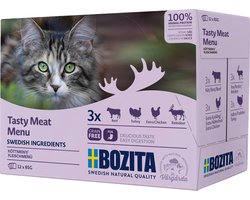 Bozita Tasty Meat - Natvoer - Alle Katten - Granenvrij - Stukjes in Saus - Multipack - 12x85GR - 1ST